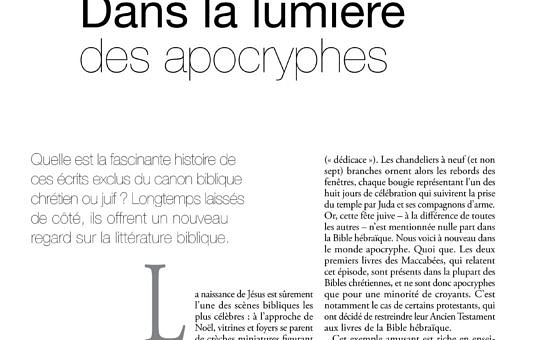 thumbnail of Michael Langlois, « Dans la lumière des apocryphes », Le Monde des Religions 56, nov-déc 2012, p. 22-25