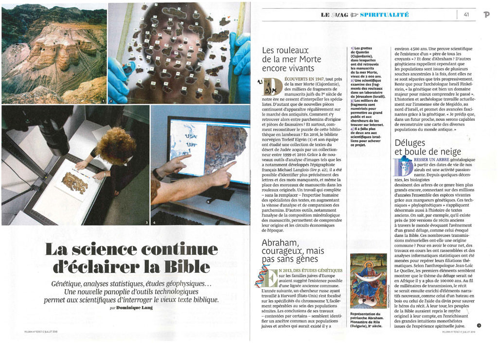 thumbnail of La science continue d’éclairer la Bible, Pèlerin 7076, 12 juillet 2018, p. 40-42